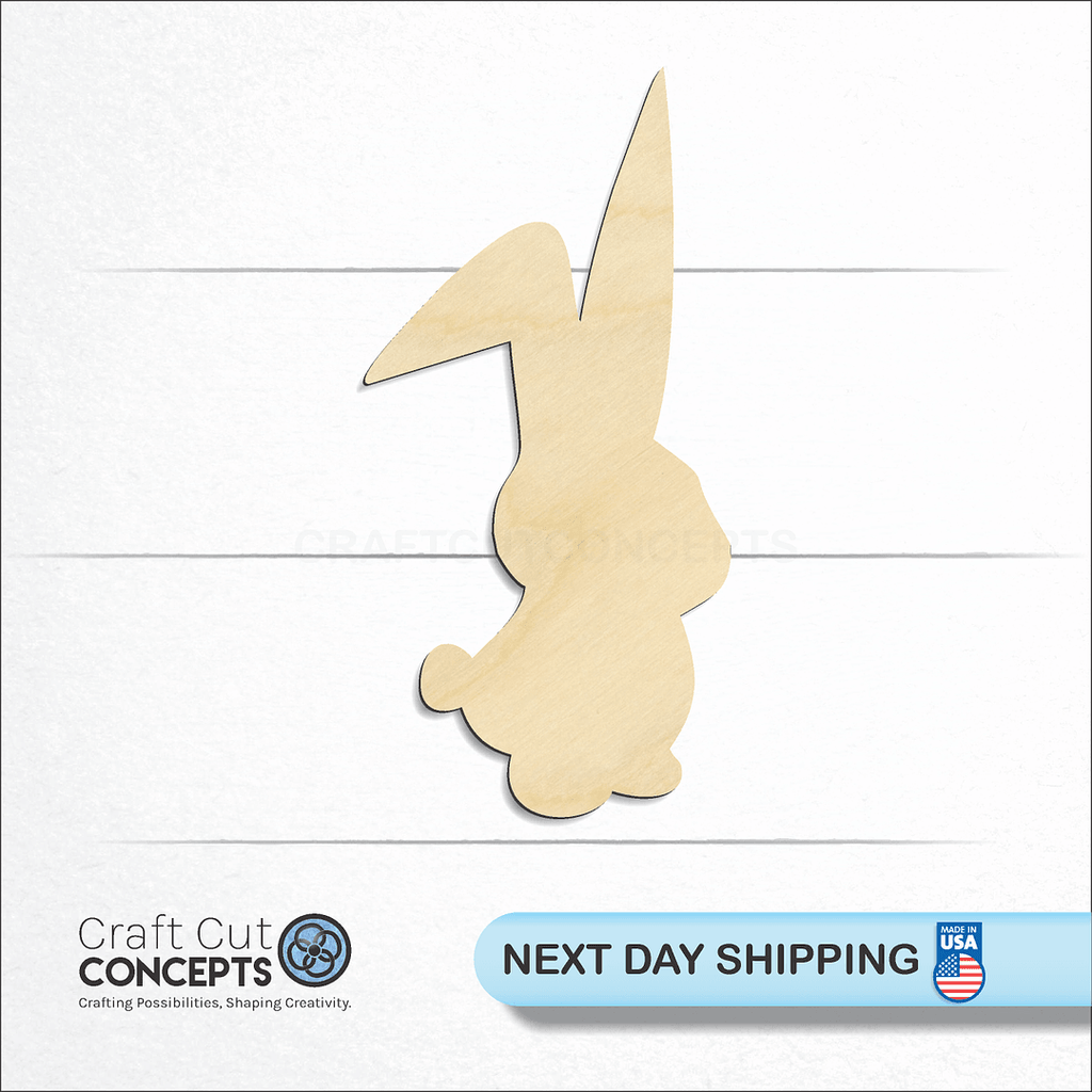 Craft Cut Concepts logo and next day shipping banner with an unfinished wood Bunny -4 craft shape and blank