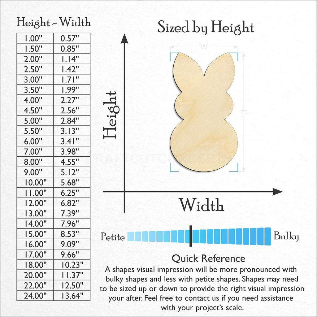 Sizes available for a laser cut Bunny -5 craft blank