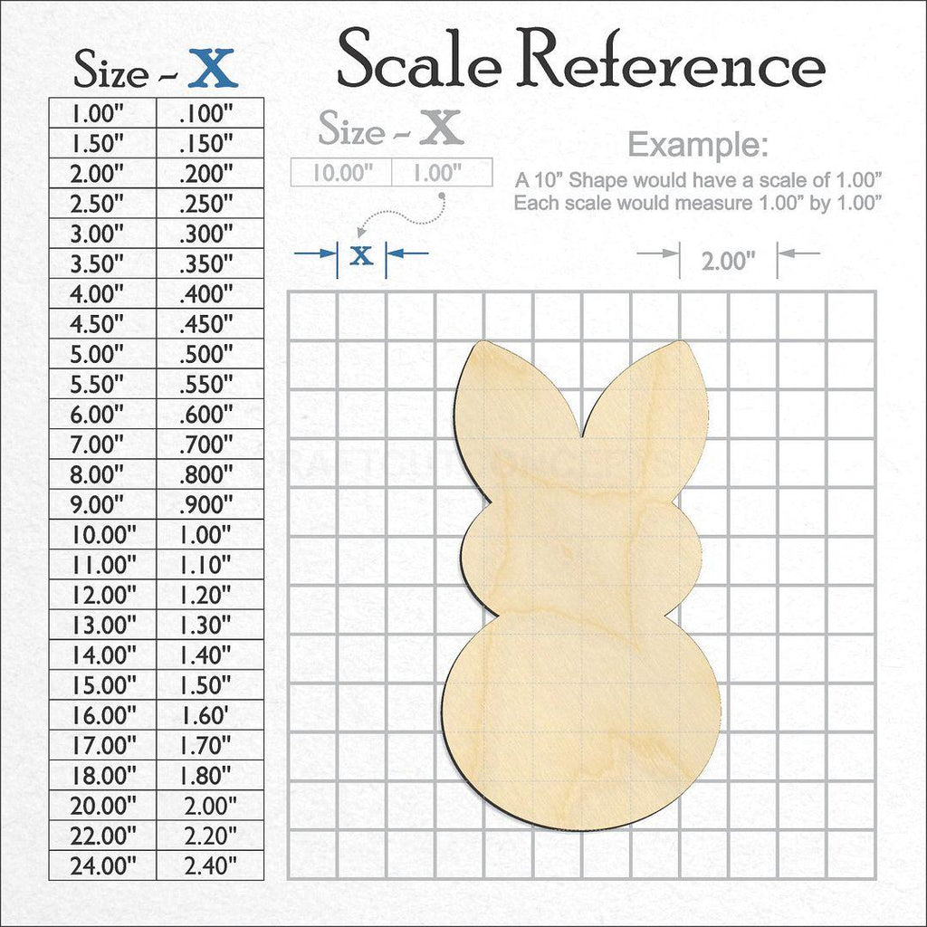 A scale and graph image showing a wood Bunny -5 craft blank