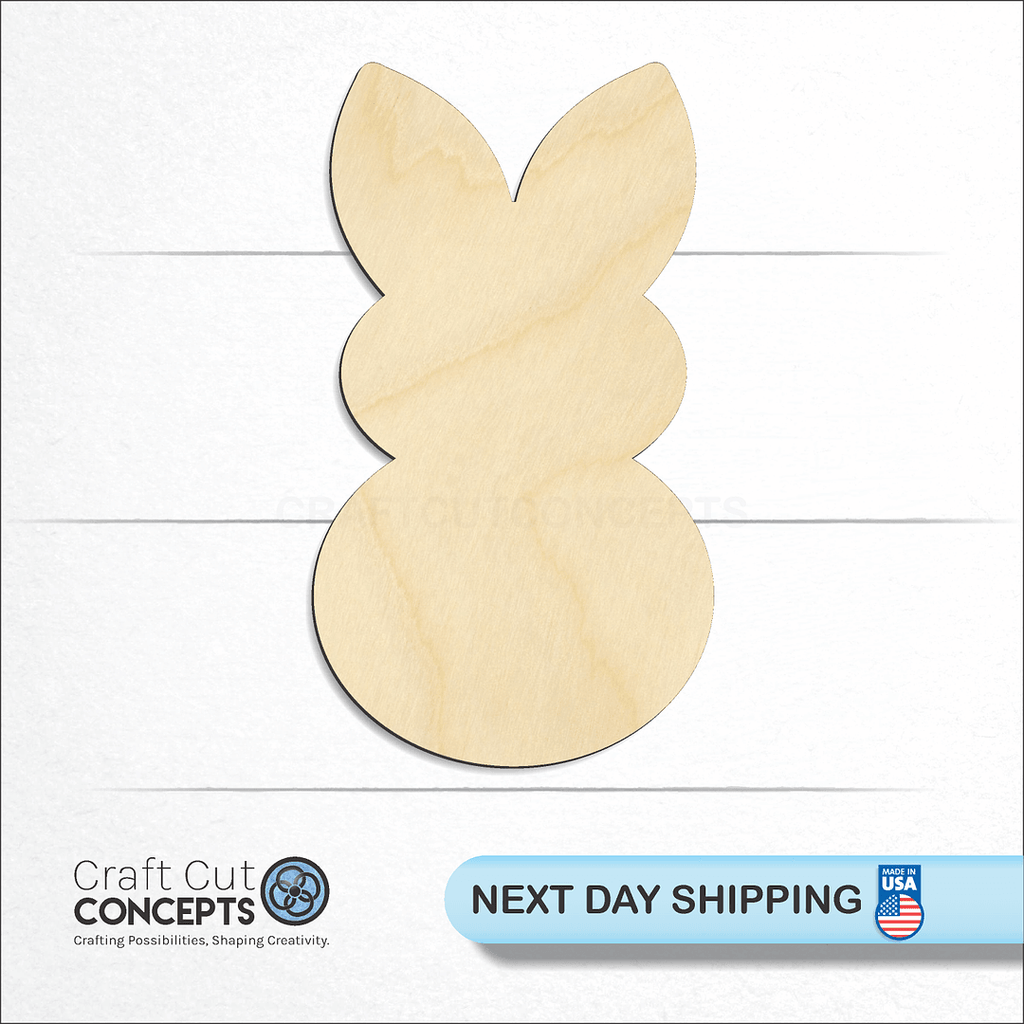 Craft Cut Concepts logo and next day shipping banner with an unfinished wood Bunny -5 craft shape and blank