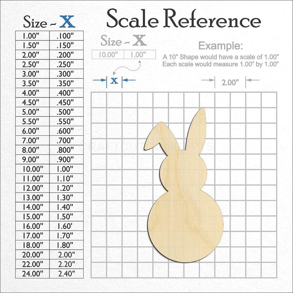 A scale and graph image showing a wood Bunny -6 craft blank