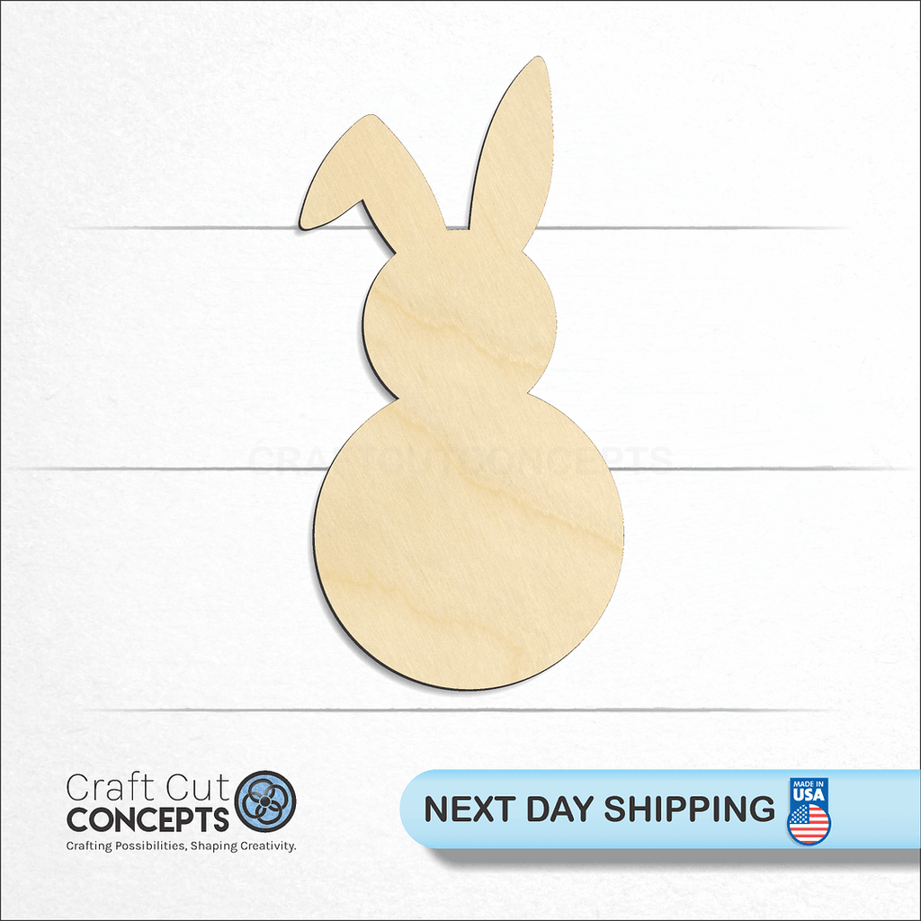 Craft Cut Concepts logo and next day shipping banner with an unfinished wood Bunny -6 craft shape and blank