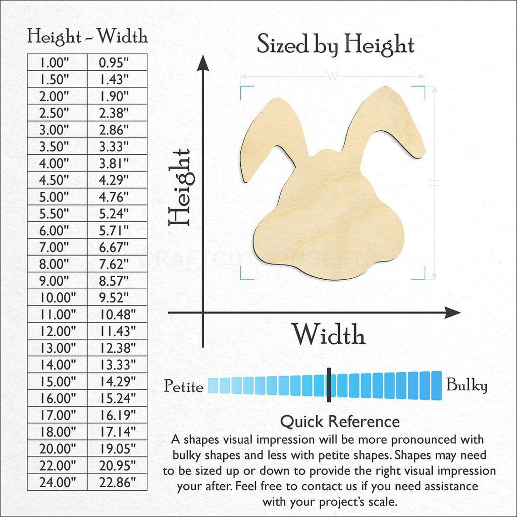 Sizes available for a laser cut Bunny -7 craft blank