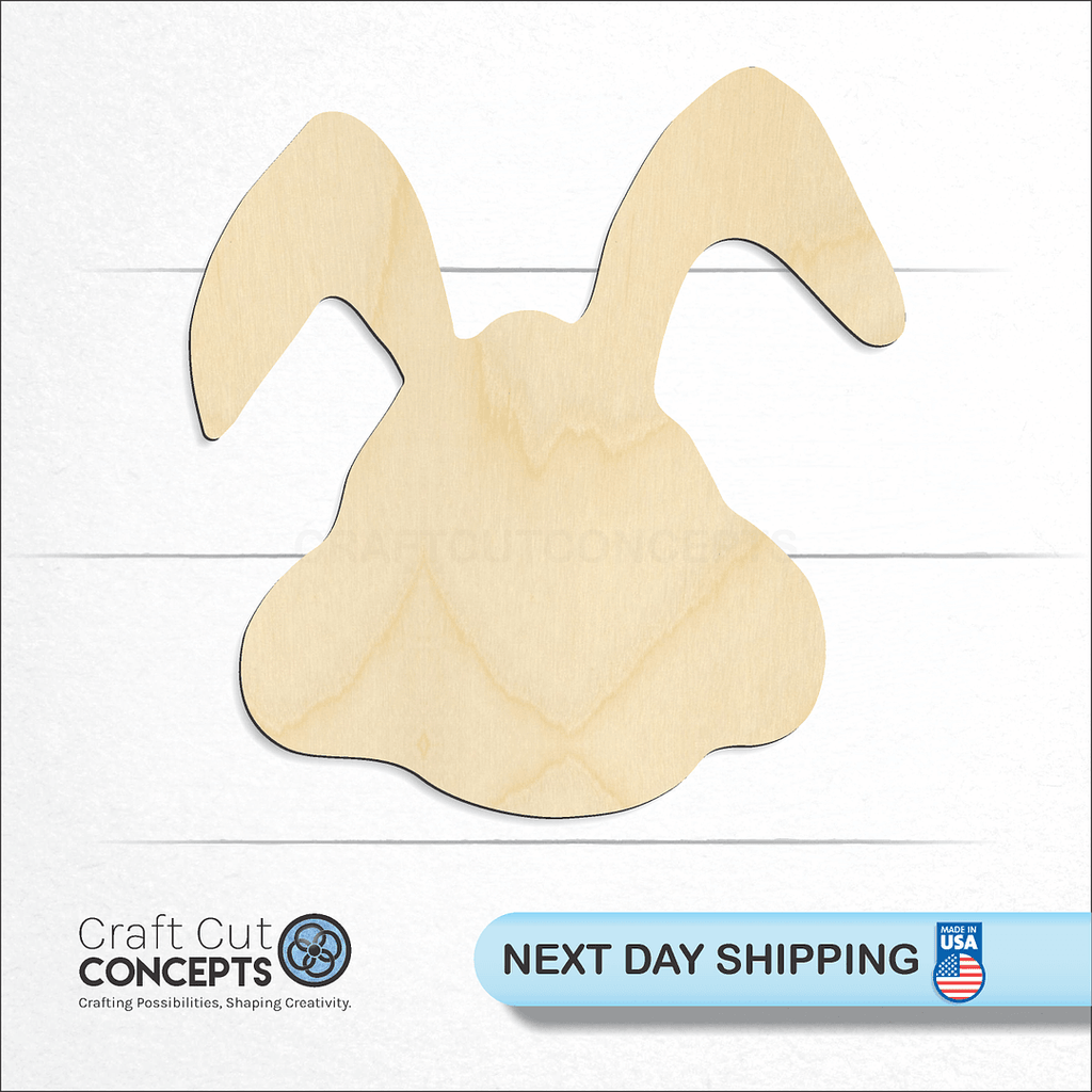 Craft Cut Concepts logo and next day shipping banner with an unfinished wood Bunny -7 craft shape and blank