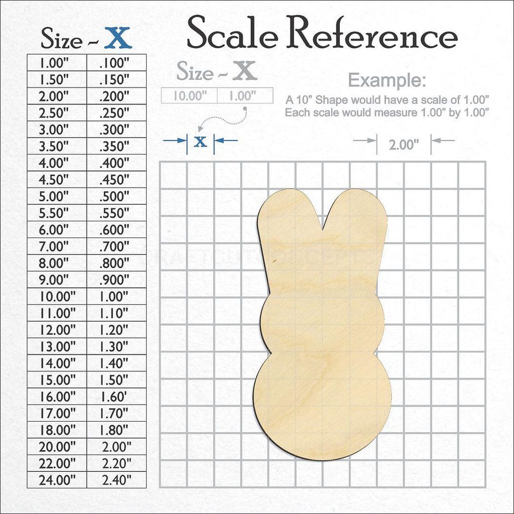 A scale and graph image showing a wood Peeps Bunny -8 craft blank