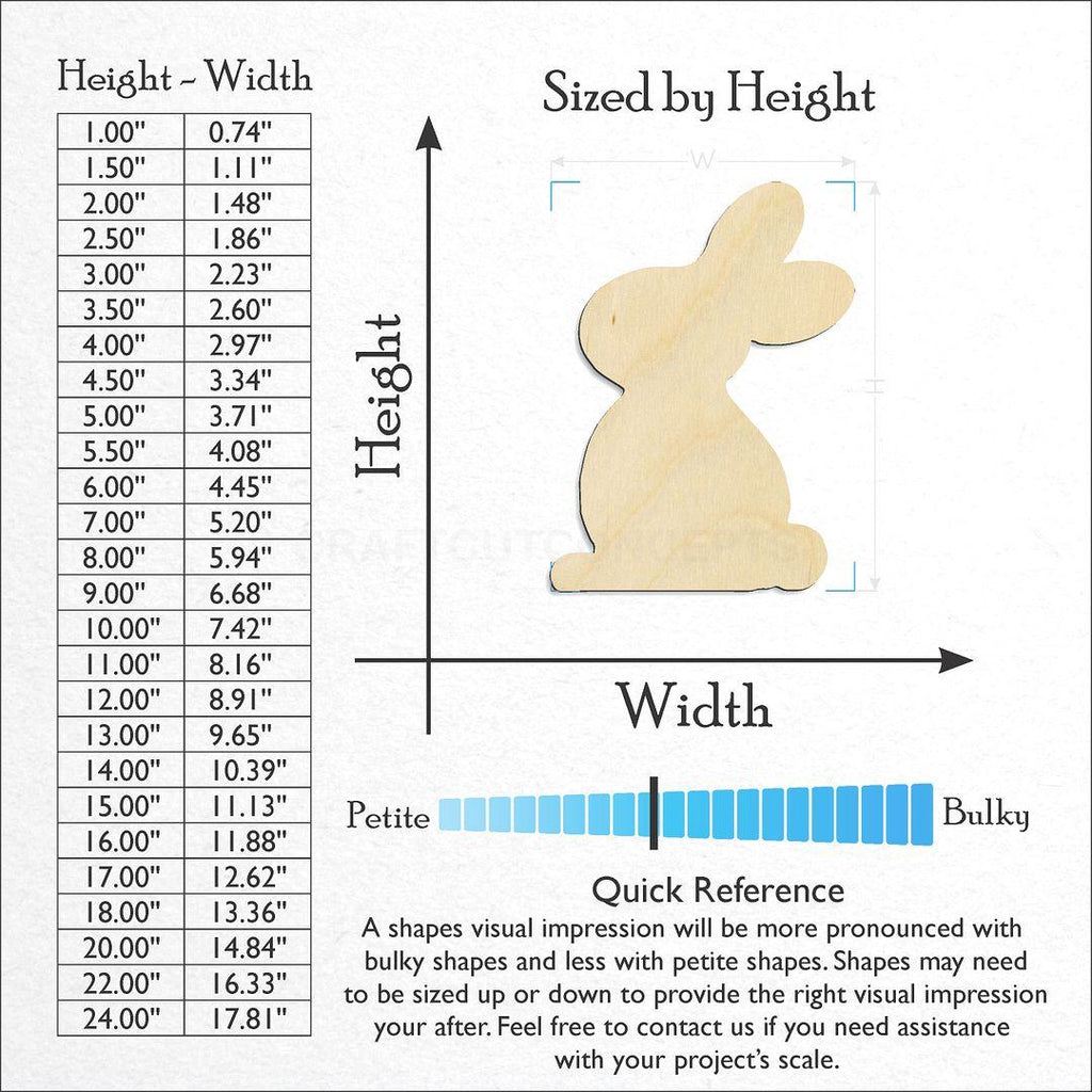 Sizes available for a laser cut Bunny Cute craft blank