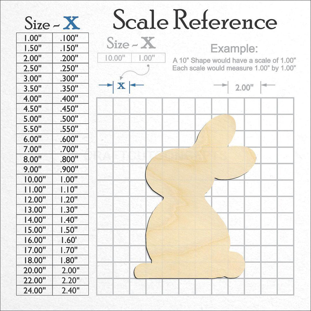 A scale and graph image showing a wood Bunny Cute craft blank