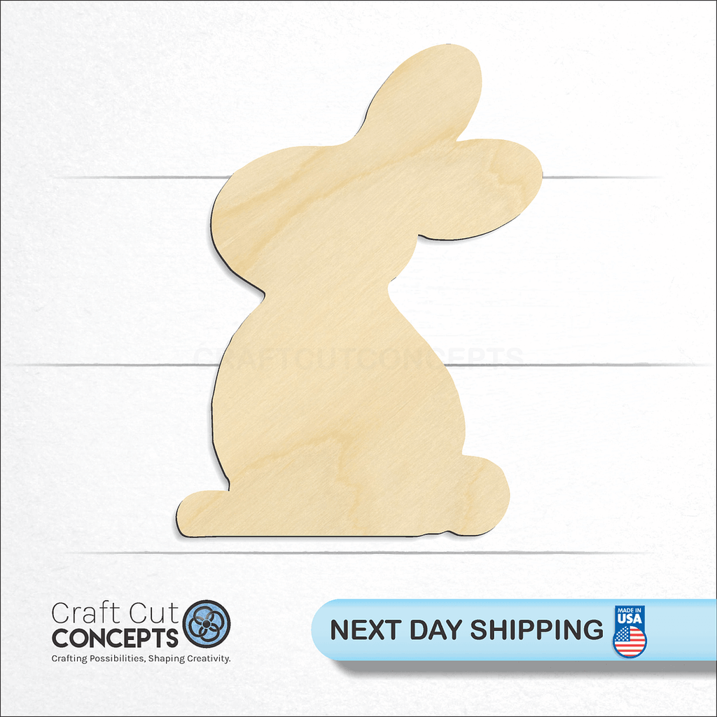 Craft Cut Concepts logo and next day shipping banner with an unfinished wood Bunny Cute craft shape and blank