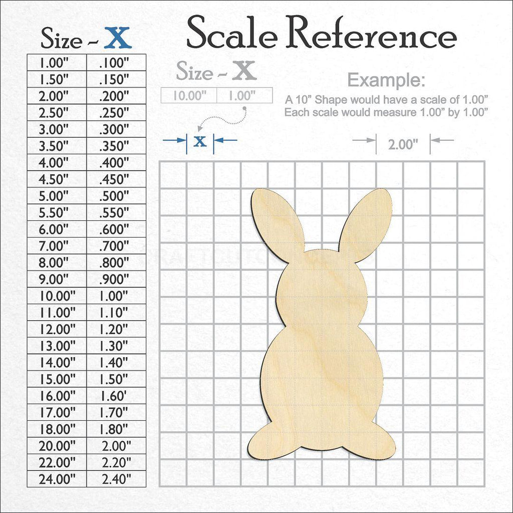 A scale and graph image showing a wood Bunny Cute craft blank