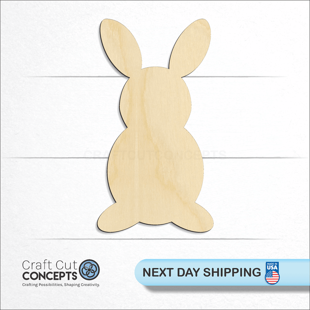 Craft Cut Concepts logo and next day shipping banner with an unfinished wood Bunny Cute craft shape and blank