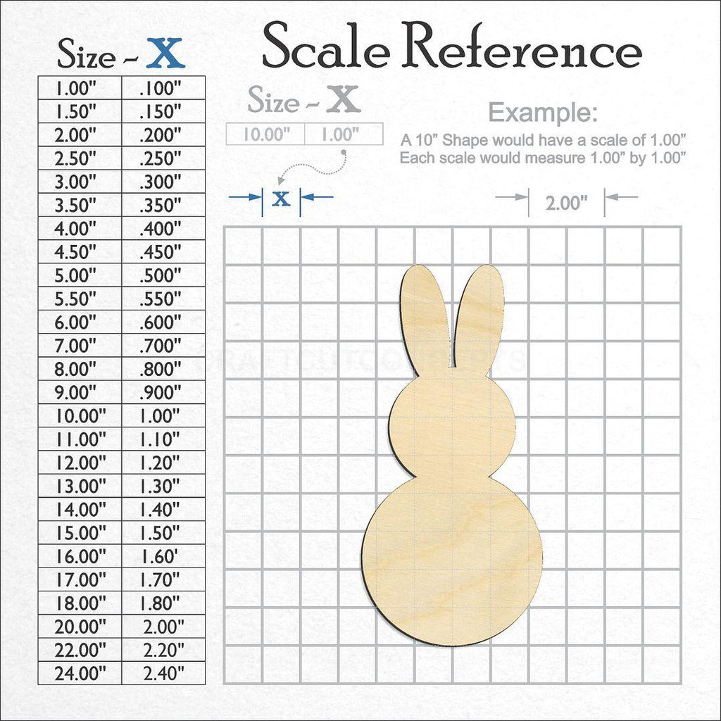 A scale and graph image showing a wood Bunny Cute craft blank