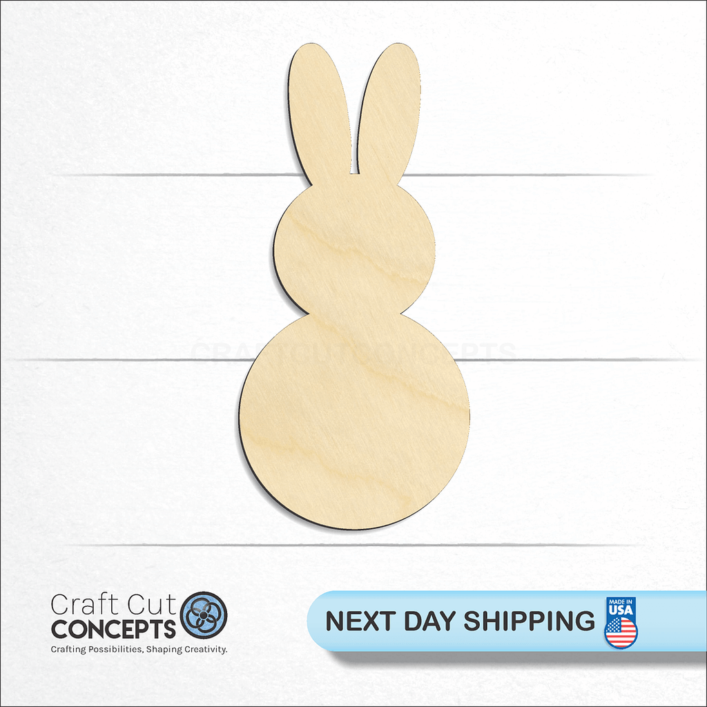 Craft Cut Concepts logo and next day shipping banner with an unfinished wood Bunny Cute craft shape and blank