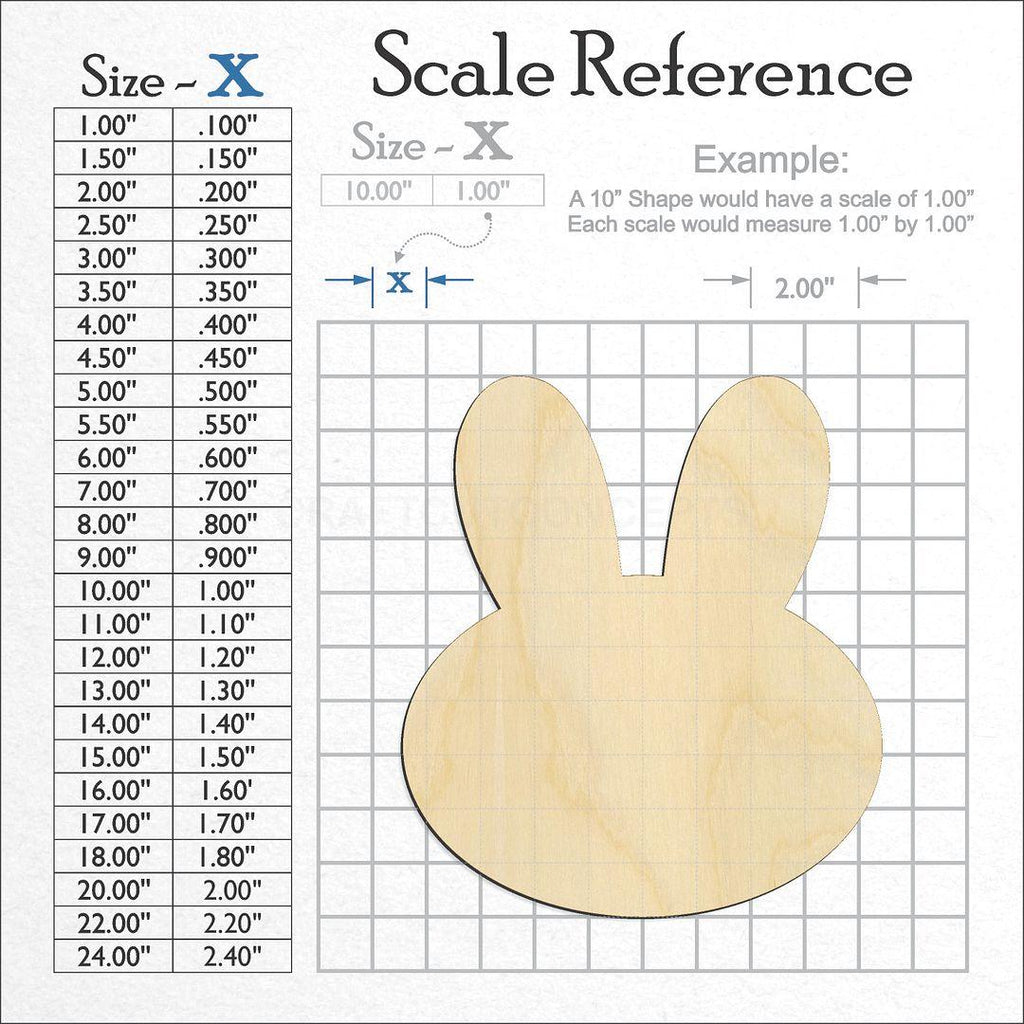 A scale and graph image showing a wood Bunny Head craft blank