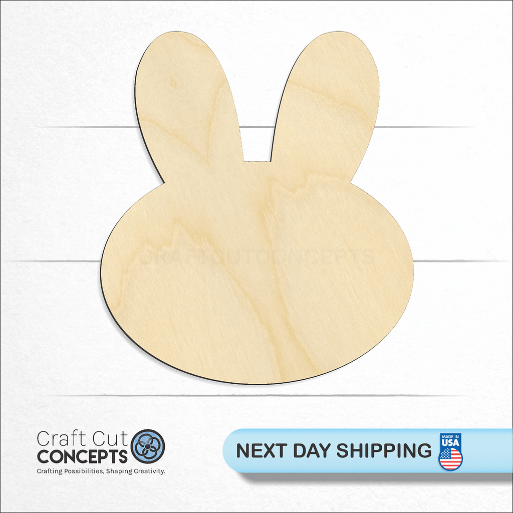 Craft Cut Concepts logo and next day shipping banner with an unfinished wood Bunny Head craft shape and blank