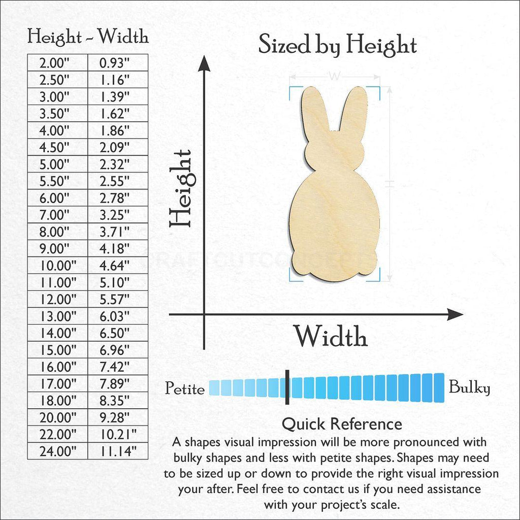 Sizes available for a laser cut Bunny Head craft blank