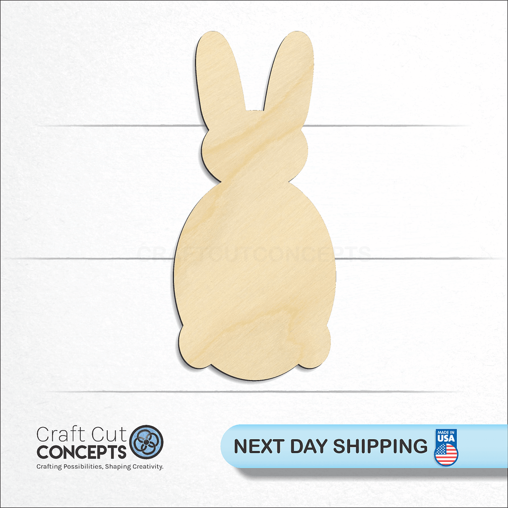 Craft Cut Concepts logo and next day shipping banner with an unfinished wood Bunny Head craft shape and blank