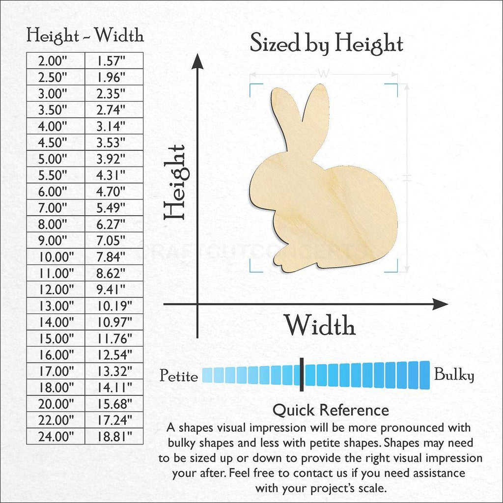 Sizes available for a laser cut Sitting Bunny craft blank