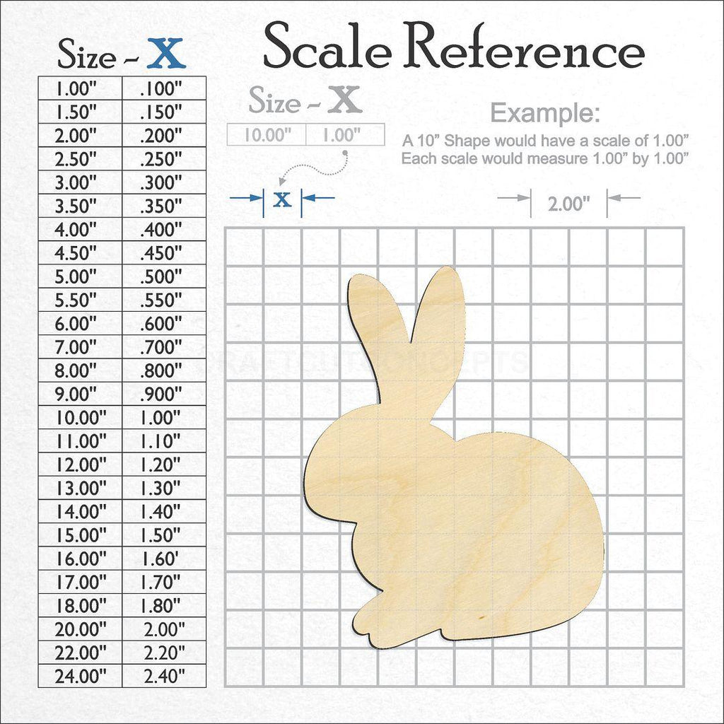 A scale and graph image showing a wood Sitting Bunny craft blank