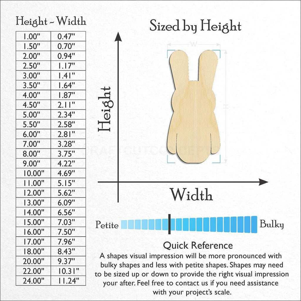 Sizes available for a laser cut Walking Bunny craft blank