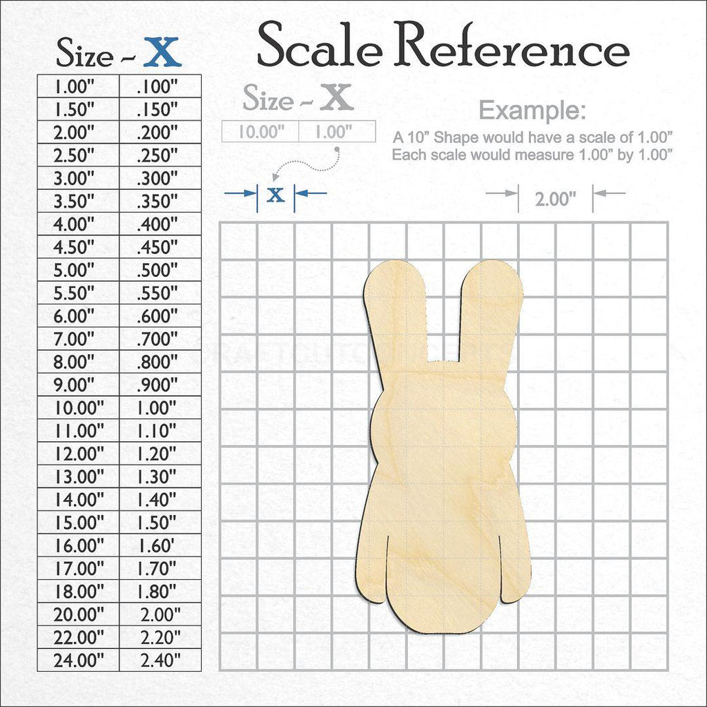 A scale and graph image showing a wood Walking Bunny craft blank