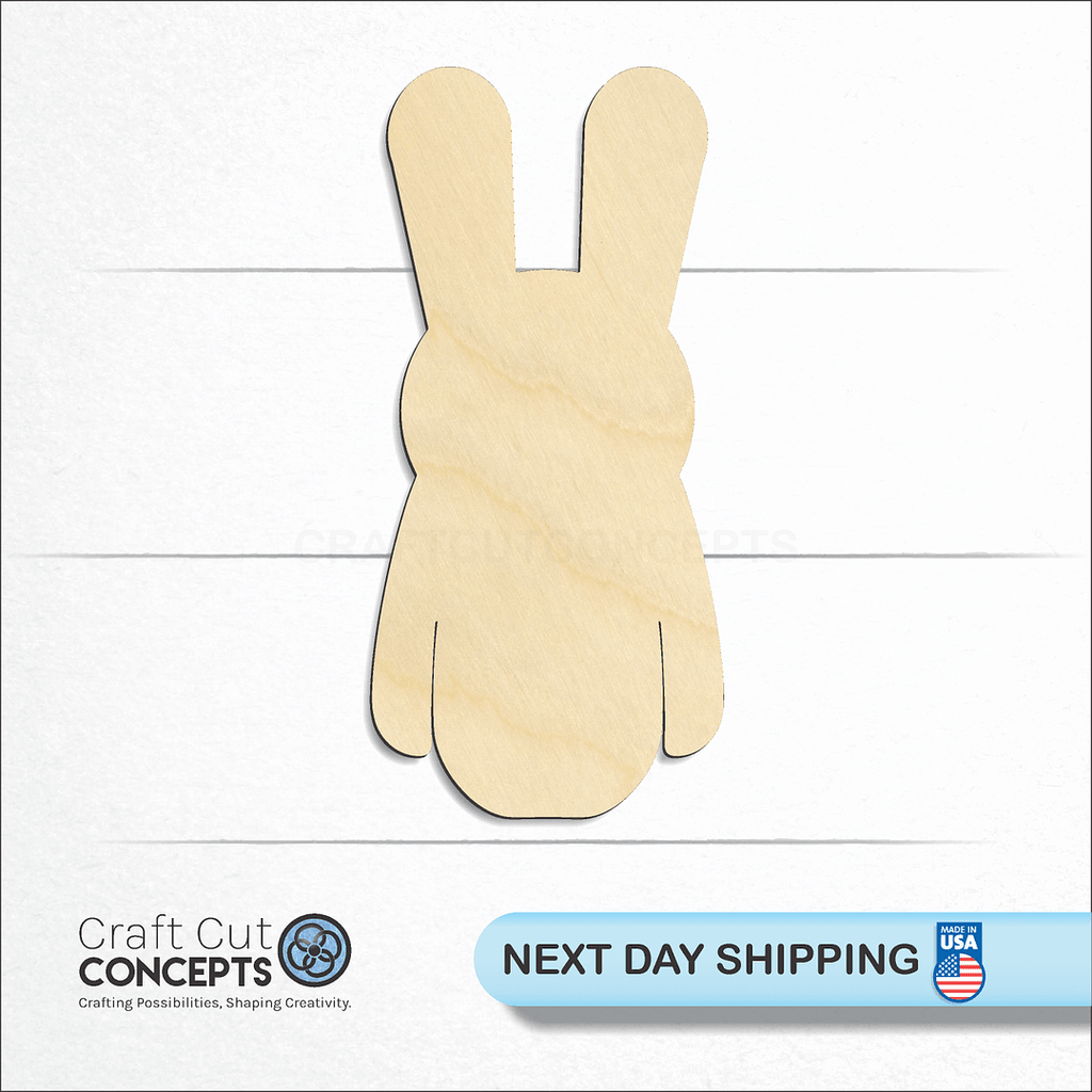 Craft Cut Concepts logo and next day shipping banner with an unfinished wood Walking Bunny craft shape and blank