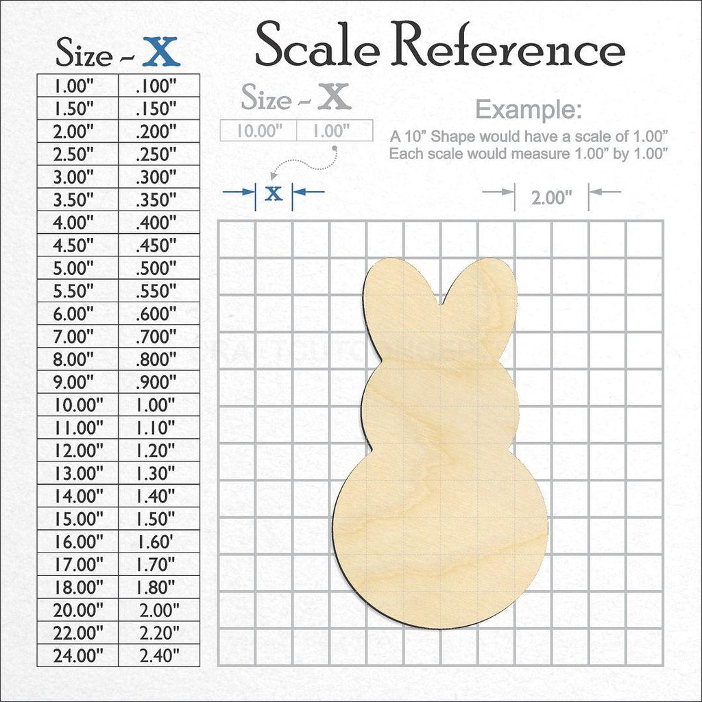 A scale and graph image showing a wood Bunny craft blank