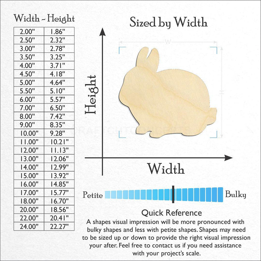 Sizes available for a laser cut Netherland Dwarf Bunny craft blank