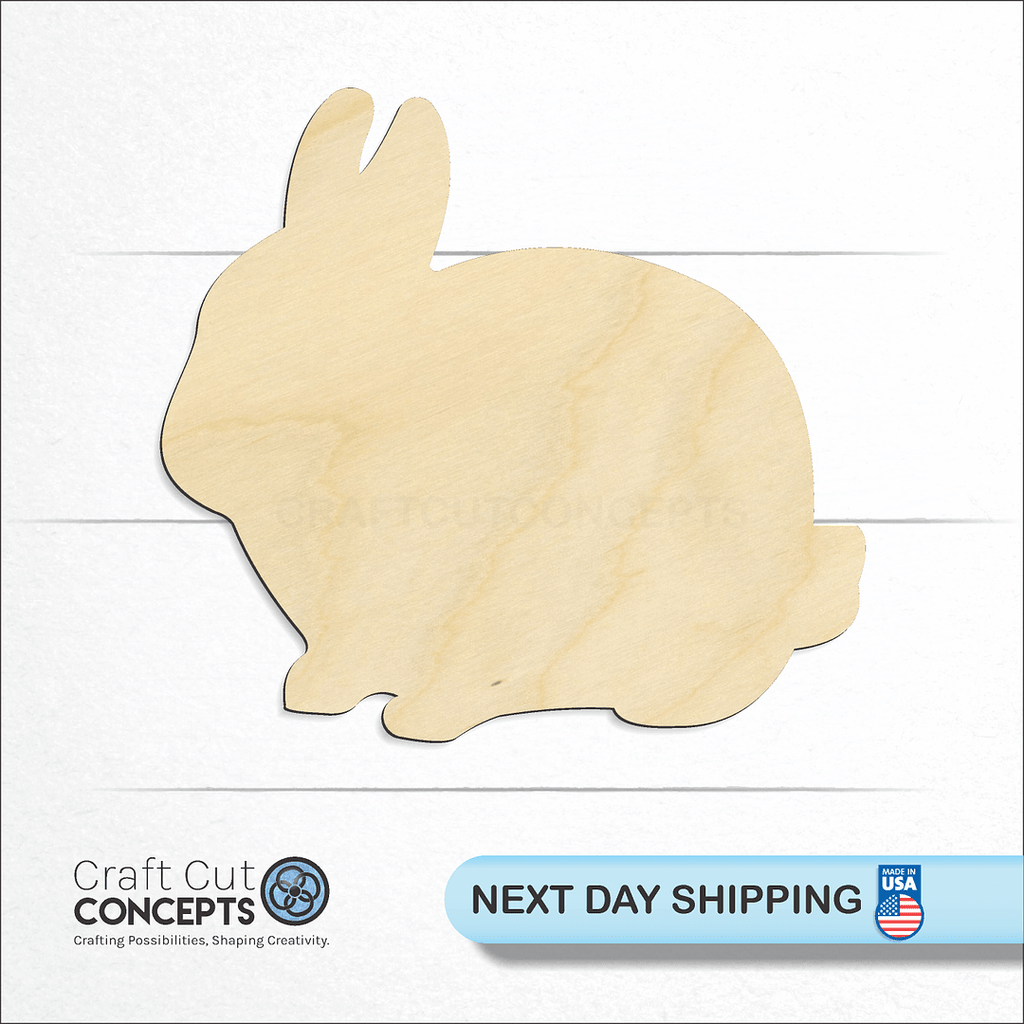 Craft Cut Concepts logo and next day shipping banner with an unfinished wood Netherland Dwarf Bunny craft shape and blank