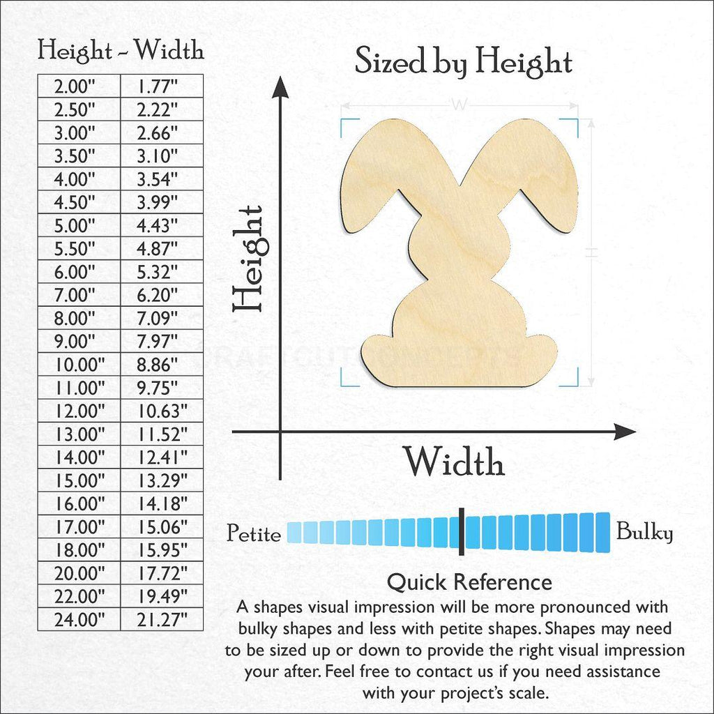 Sizes available for a laser cut Easter Bunny craft blank