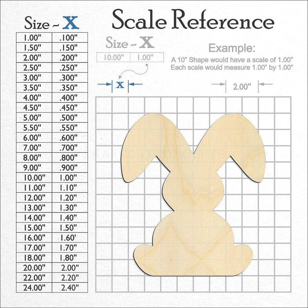 A scale and graph image showing a wood Easter Bunny craft blank