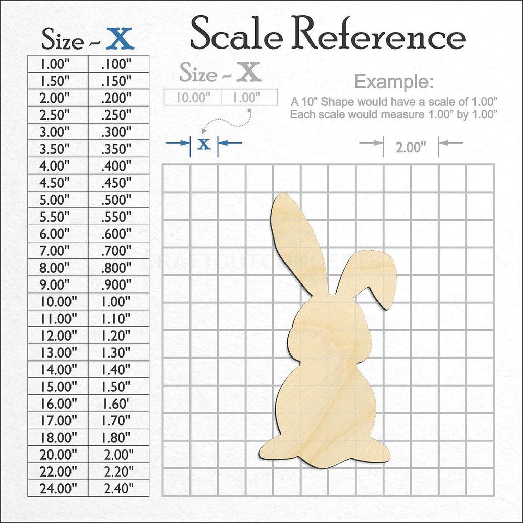 A scale and graph image showing a wood Easter Bunny craft blank