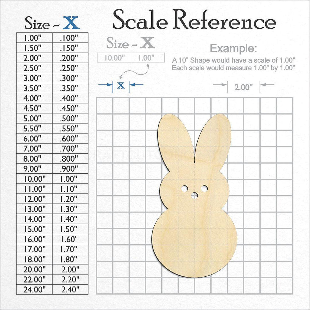 A scale and graph image showing a wood Easter Bunny craft blank