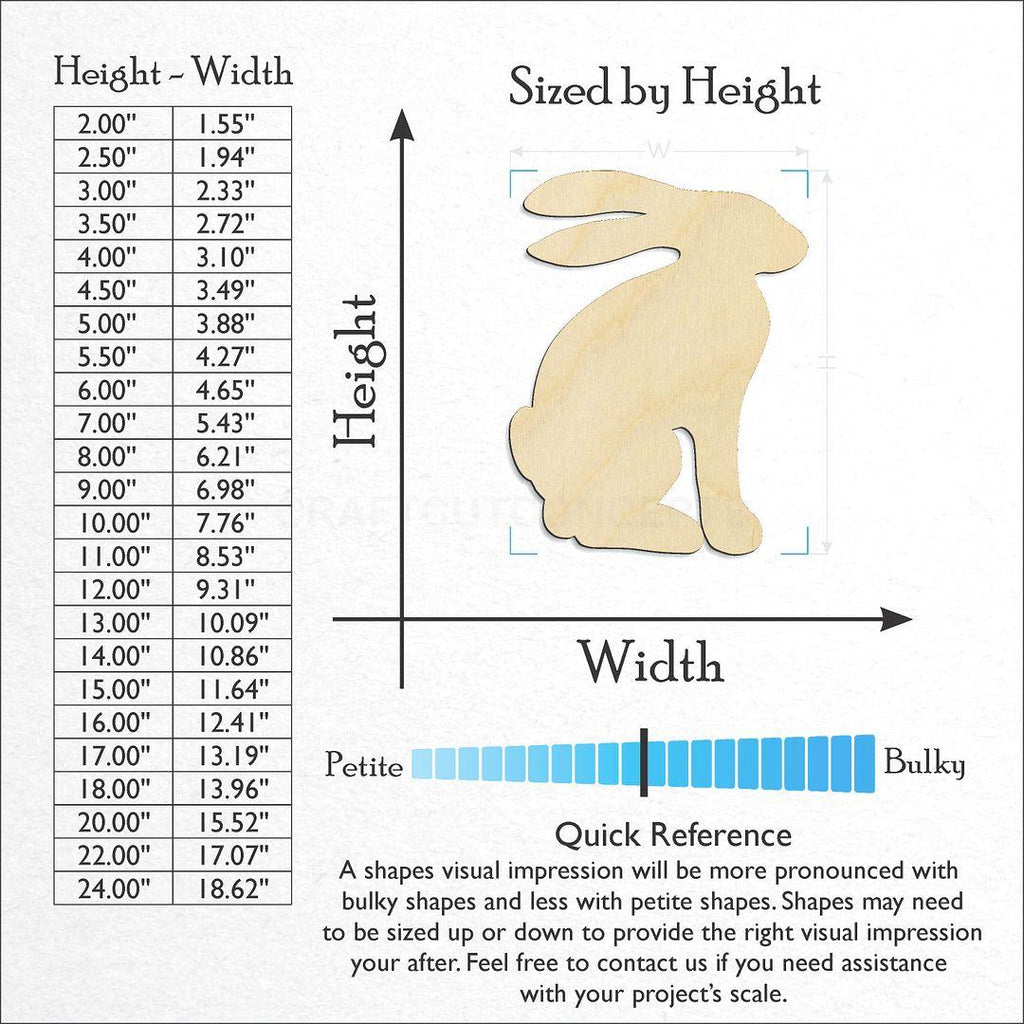 Sizes available for a laser cut Rabbit craft blank