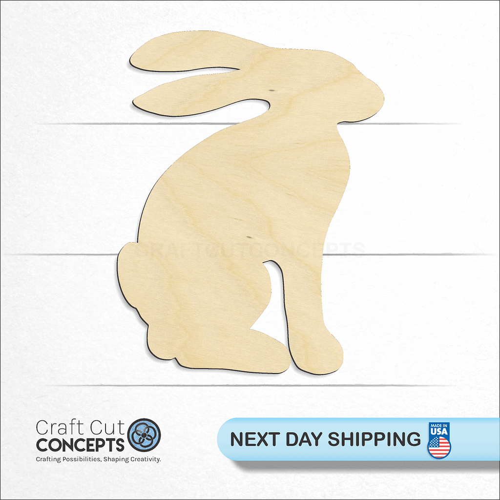 Craft Cut Concepts logo and next day shipping banner with an unfinished wood Rabbit craft shape and blank