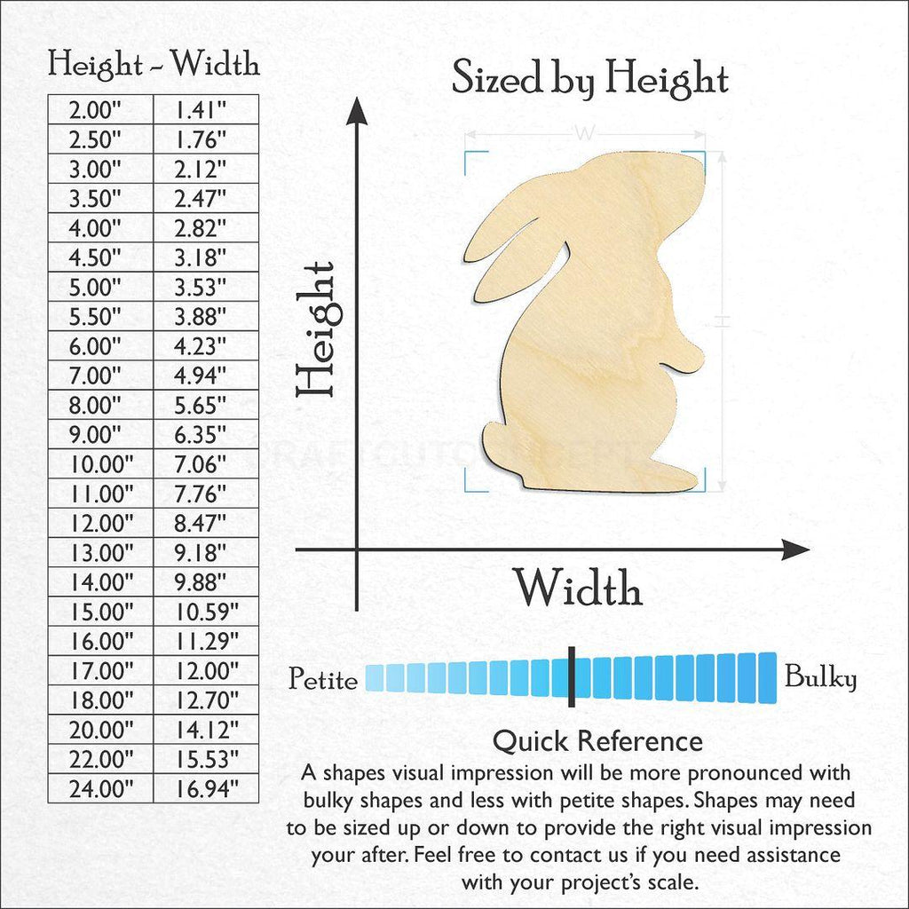 Sizes available for a laser cut Rabbit craft blank