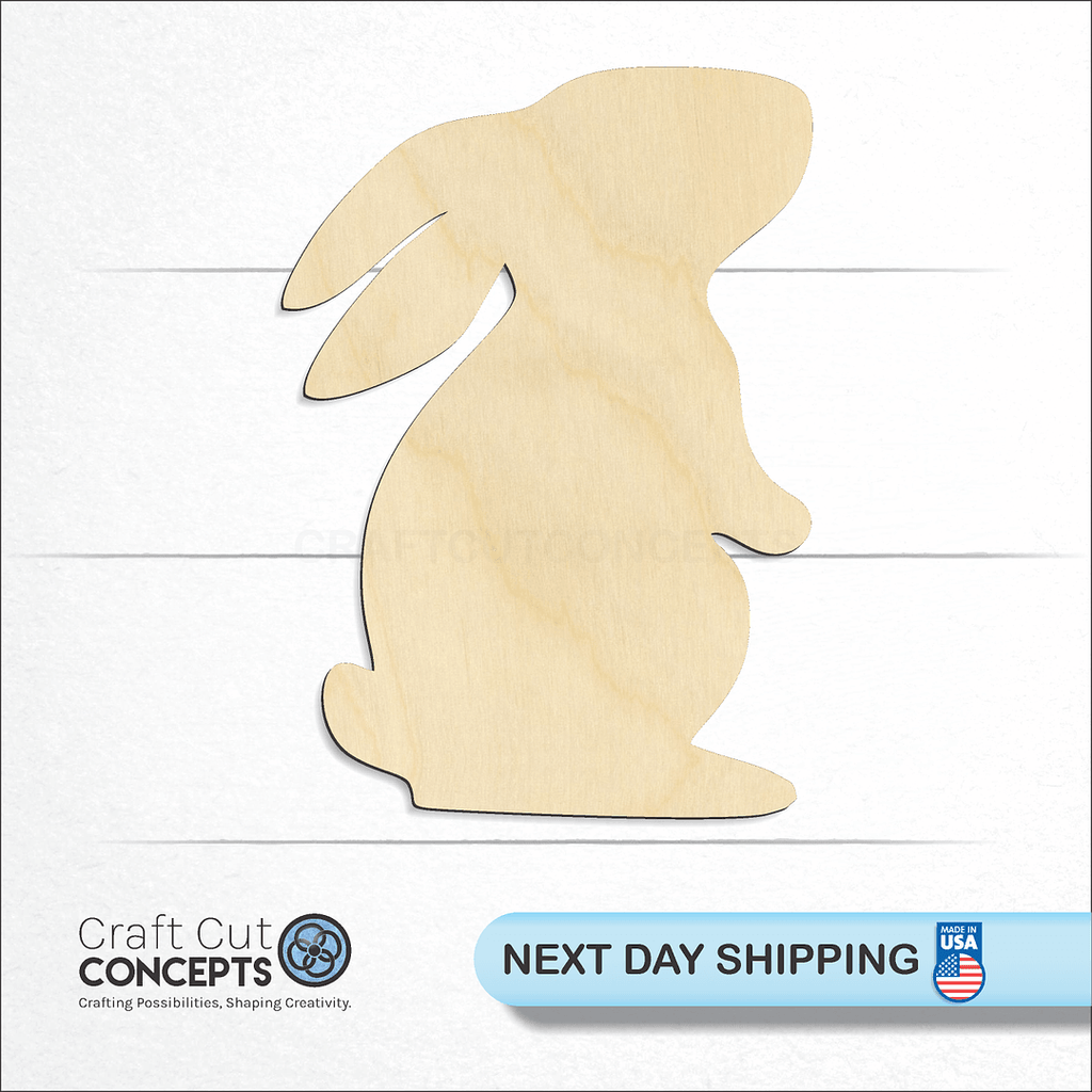 Craft Cut Concepts logo and next day shipping banner with an unfinished wood Rabbit craft shape and blank