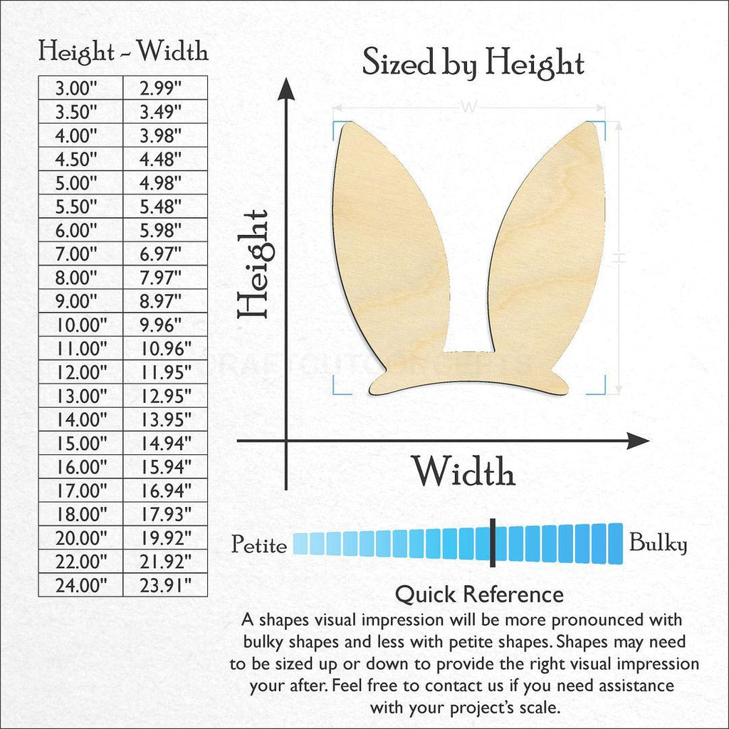 Sizes available for a laser cut Easter Bunny Ears craft blank