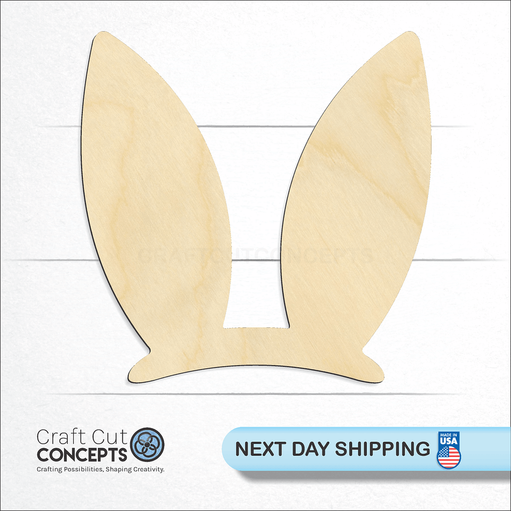 Craft Cut Concepts logo and next day shipping banner with an unfinished wood Easter Bunny Ears craft shape and blank