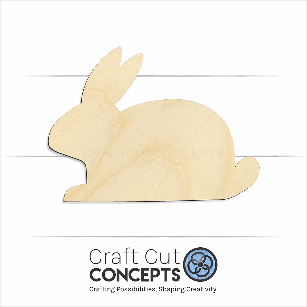 Craft Cut Concepts Logo under a wood Bunny Laying Down craft shape and blank