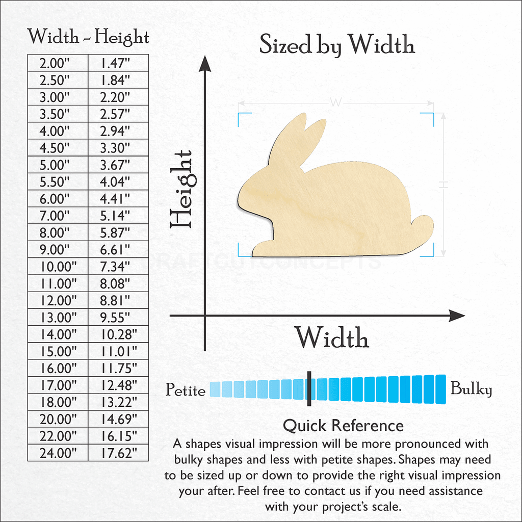 Sizes available for a laser cut Bunny Laying Down craft blank