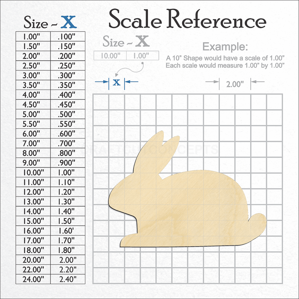 A scale and graph image showing a wood Bunny Laying Down craft blank