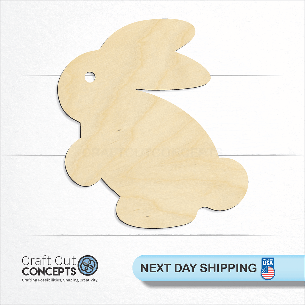 Craft Cut Concepts logo and next day shipping banner with an unfinished wood Bunny craft shape and blank