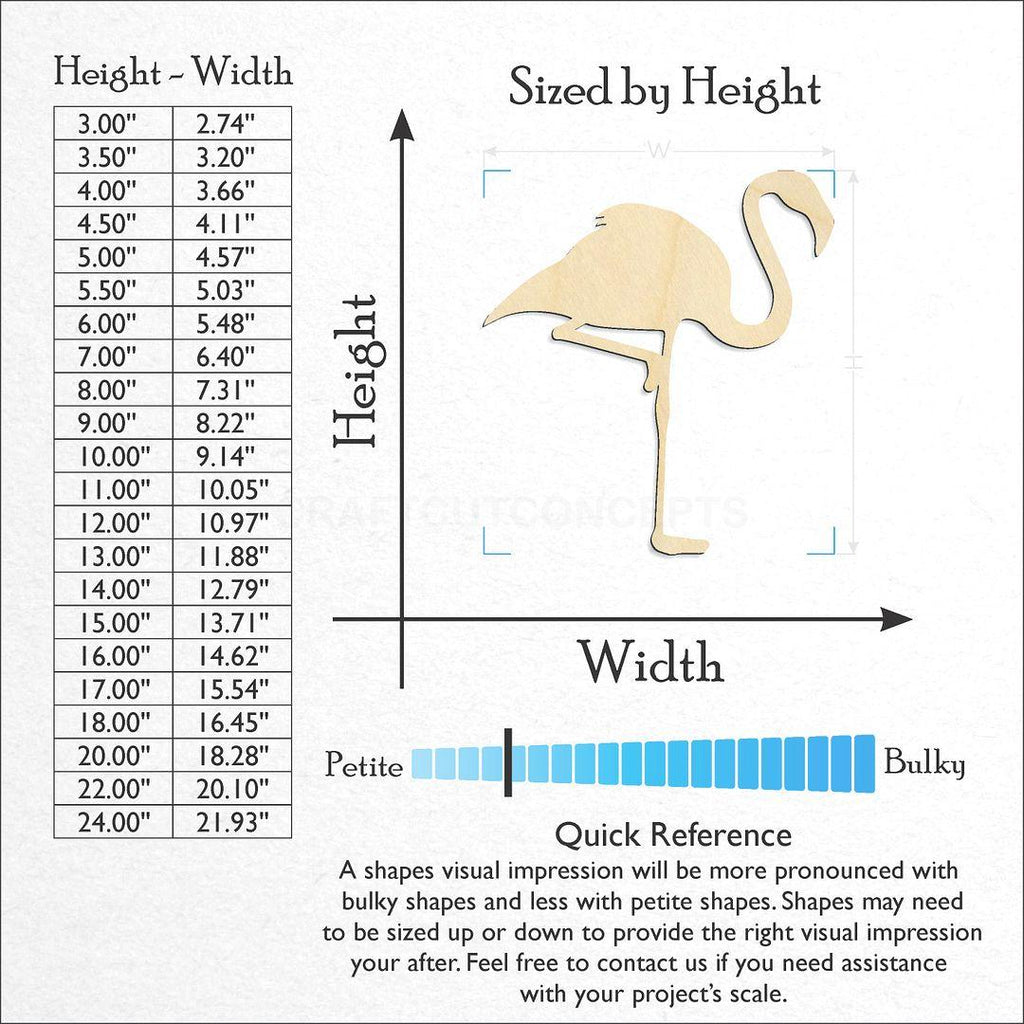 Sizes available for a laser cut Flamingo-2 craft blank