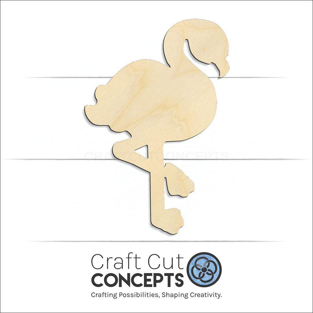 Craft Cut Concepts Logo under a wood Flamingo craft shape and blank