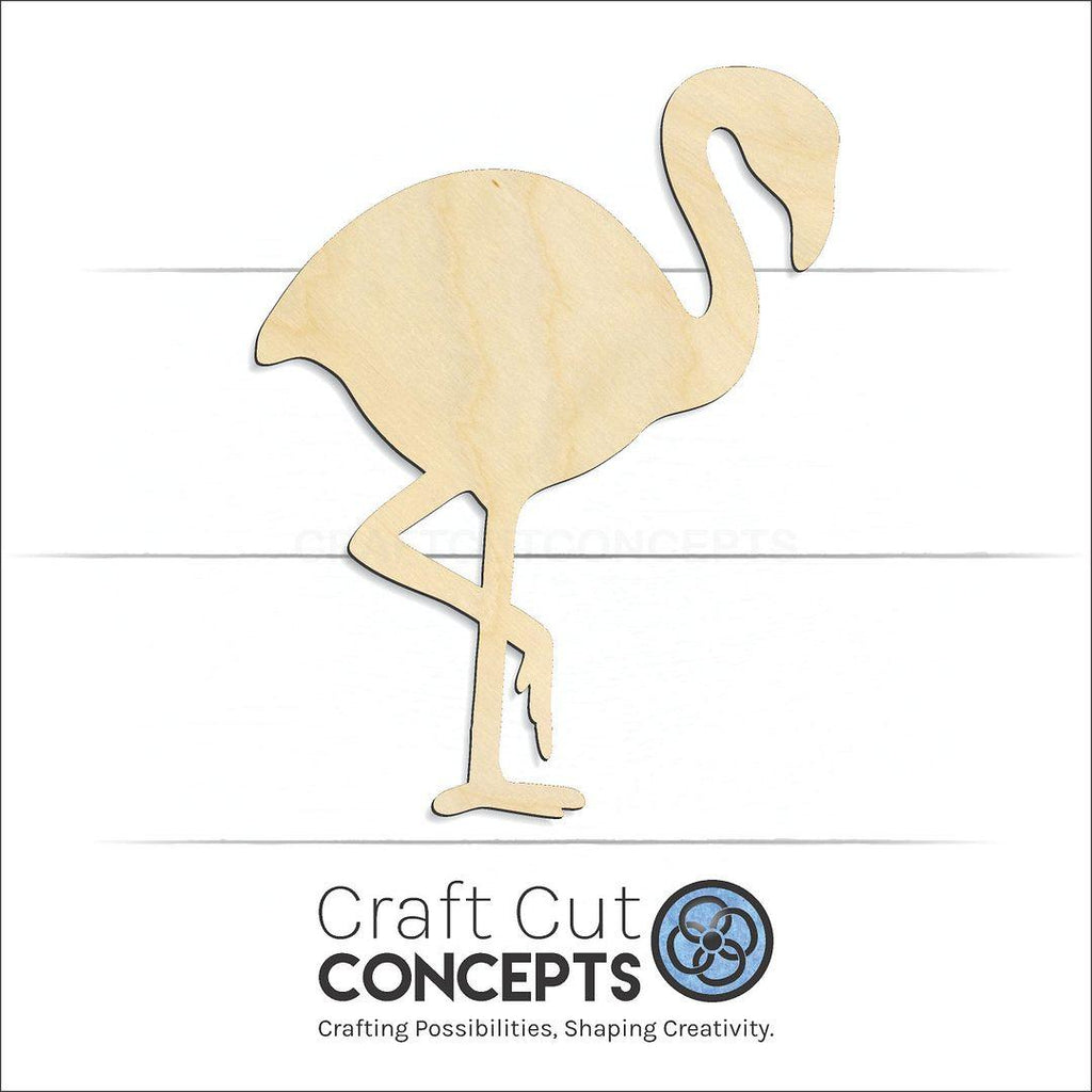 Craft Cut Concepts Logo under a wood Flamingo craft shape and blank