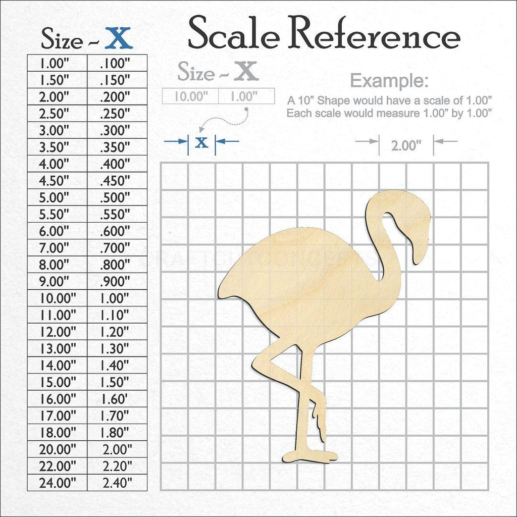 A scale and graph image showing a wood Flamingo craft blank