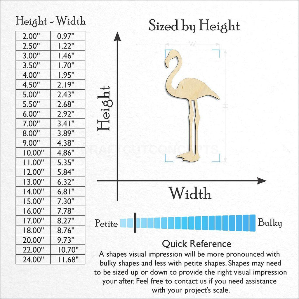 Sizes available for a laser cut Flamingo craft blank