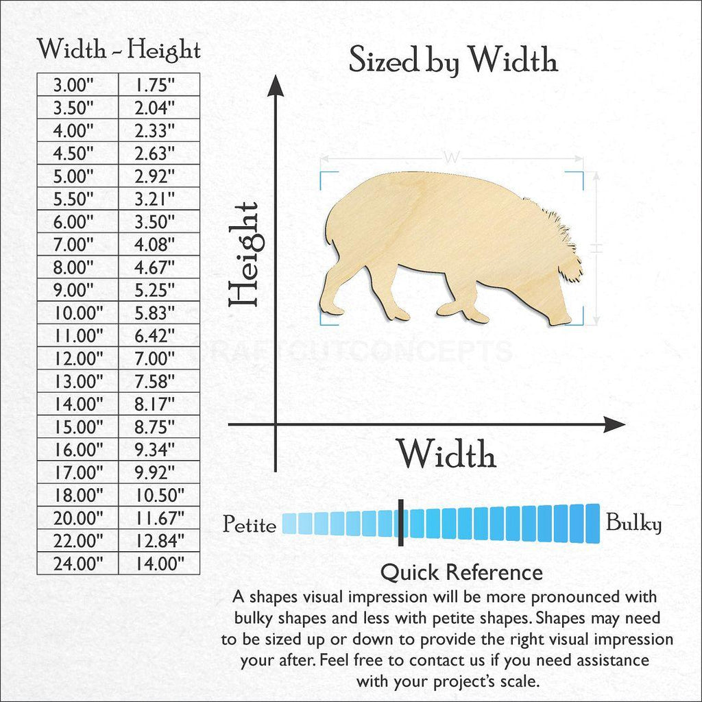 Sizes available for a laser cut Warthog craft blank