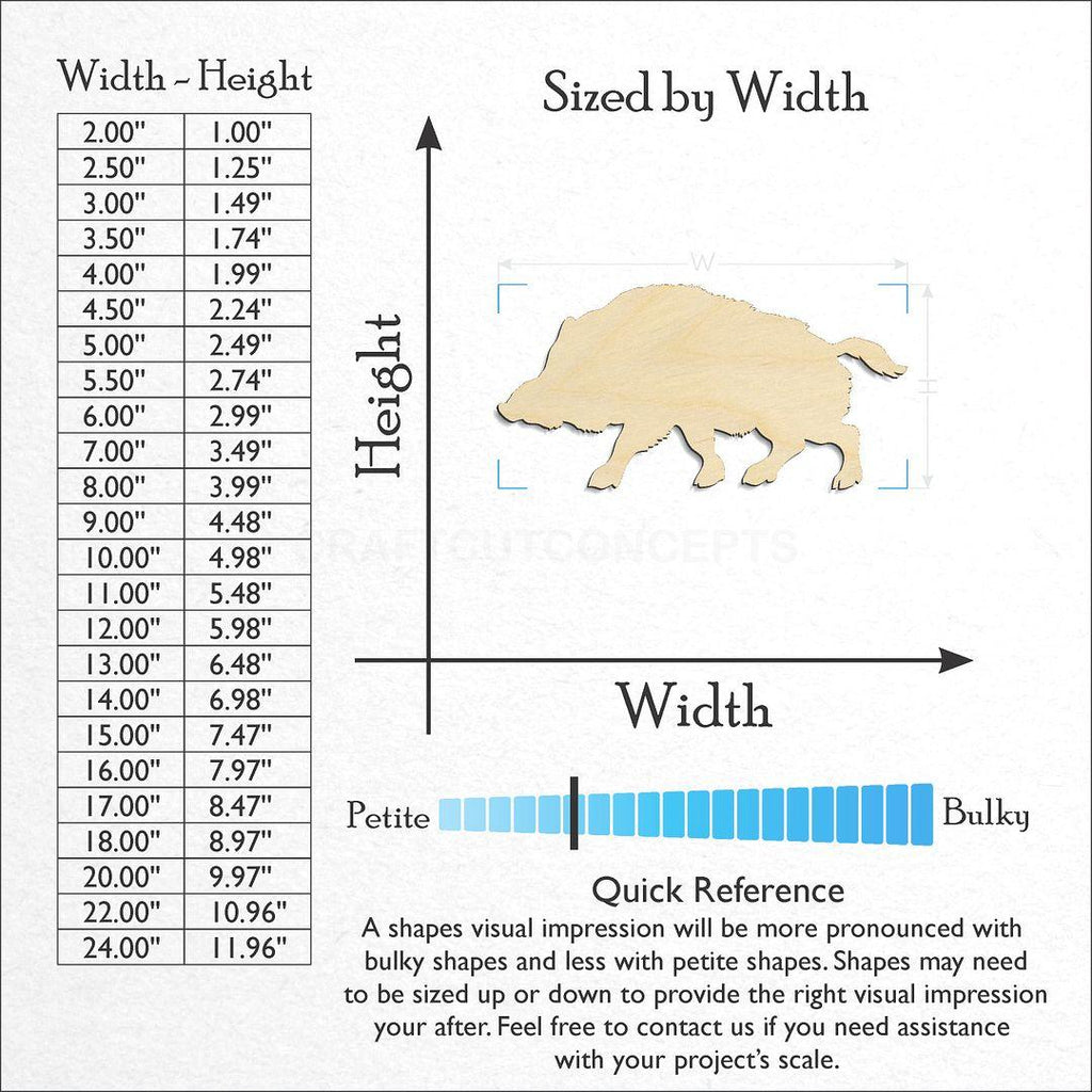 Sizes available for a laser cut Warthog craft blank