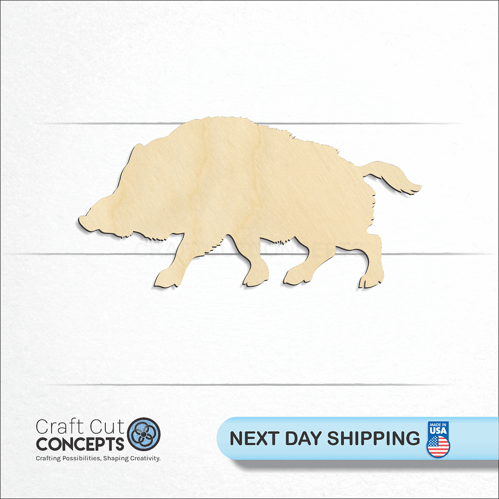 Craft Cut Concepts logo and next day shipping banner with an unfinished wood Warthog craft shape and blank